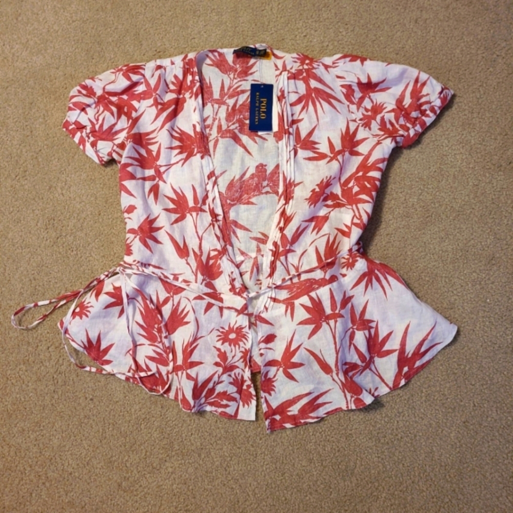 Polo by Ralph Lauren White Top with Red Botanical Print